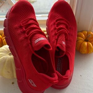 Skechers Bold Red Knit Sneakers